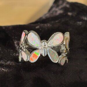 Handmade Solid Sterling Silver Ring Butterfly shaped Opal Inlay Size 6.5